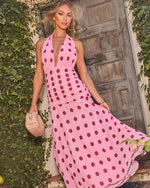 Phillis Mesh Polka Dot Halter Neck Maxi Dress