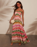 Sunset/Multi % Sunset Tropics Zigzag Print Empire Maxi Dress-1