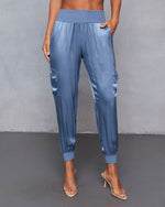 Slate Blue % Luxe Look Satin Pocketed Joggers-2
