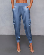 Slate Blue % Luxe Look Satin Pocketed Joggers-5