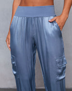 Slate Blue % Luxe Look Satin Pocketed Joggers-6
