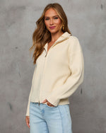 Cream % Cozy Feels Knit Zip Up Cardigan-3