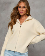 Cream % Cozy Feels Knit Zip Up Cardigan-6