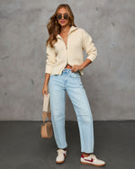 Cream % Cozy Feels Knit Zip Up Cardigan-2