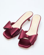 Burgundy % Cranberry Moon Satin Bow Kitten Heels-2