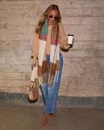 Tan % Claire Large Pattern Blanket Scarf-2