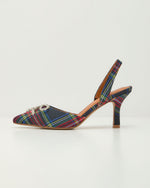 Hollye Plaid Rhinestone Bow Slingback Heels