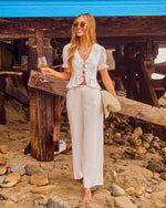 Mediterranean Morning Linen Blend Wide Leg Pants