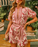 Sorella Shore Cotton Tropical Abstract Waist Tie Romper