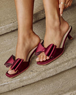 Burgundy % Cranberry Moon Satin Bow Kitten Heels-4