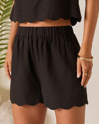 Black % Beverlie Scallop Trim Shorts-1
