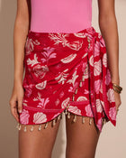 Spritz Society Tropical Sea Fringe Wrap Tie Mini Skirt