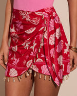 Spritz Society Tropical Sea Fringe Wrap Tie Mini Skirt