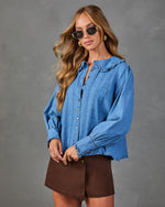 Willow Herb Chambray Ruffle Collar Top