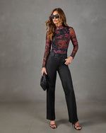 Faded Rose Floral Mesh Mock Neck Top