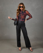 Faded Rose Floral Mesh Mock Neck Top