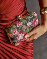 Black Multi % Freesia Embroidered Hard Case Clutch-1