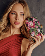 Black Multi % Freesia Embroidered Hard Case Clutch-4