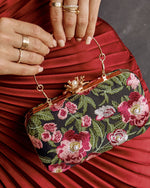 Black Multi % Freesia Embroidered Hard Case Clutch-5