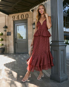 Rust % Love Waits Tiered Peplum Midi Dress-7