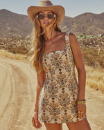 Neutral Harvest Brocade Mini Dress