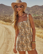 Neutral Harvest Brocade Mini Dress