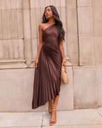 Modern Day Glam One Shoulder Asymmetrical Maxi Dress