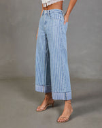 Calyra Stretch Cuffed Wide Leg High Rise Abstract Jeans