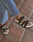 Black % Adelene Sherpa Lined H-Strap Sandal-7