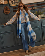 Blue % Autumnal Large Plaid Blanket Scarf-2