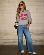 Grey/Red % Baseball Mom Knit Pullover Sweater-2