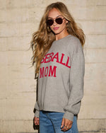Grey/Red % Baseball Mom Knit Pullover Sweater-3