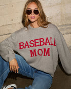 Grey/Red % Baseball Mom Knit Pullover Sweater-1