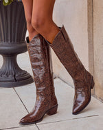 Kelis Embossed Snake Print Vegan Leather Western Boots
