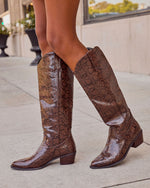 Kelis Embossed Snake Print Vegan Leather Western Boots