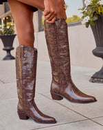 Kelis Embossed Snake Print Vegan Leather Western Boots
