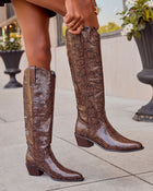 Kelis Embossed Snake Print Vegan Leather Western Boots