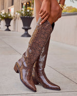 Kelis Embossed Snake Print Vegan Leather Western Boots