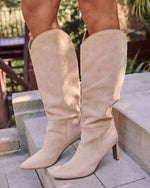 Beige % Honeyed Haze Suede Knee High Boots-3
