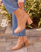 Camel % Chanie Woven Leather Booties-1