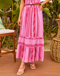 Sunset Amour Cotton Embroidered Abstract Maxi Skirt