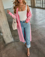 Pink Houndstooth % Chill Edit Houndstooth Longline Cardigan-5