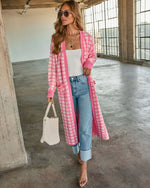 Pink Houndstooth % Chill Edit Houndstooth Longline Cardigan-1