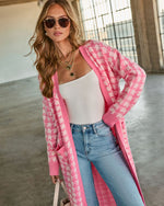 Pink Houndstooth % Chill Edit Houndstooth Longline Cardigan-6