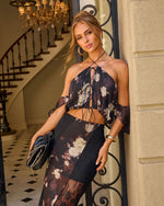 Midnight Bloom Floral Halter Neck Front Tie Top