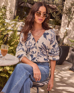 Ivory Print % Honeyed Timber Knit Printed Cardigan-1