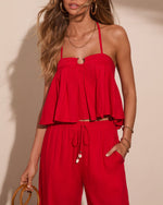Poolside Darling Linen Blend Halter Neck Top