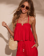 Poolside Darling Linen Blend Halter Neck Top