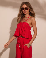 Poolside Darling Linen Blend Halter Neck Top