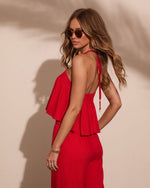 Poolside Darling Linen Blend Halter Neck Top